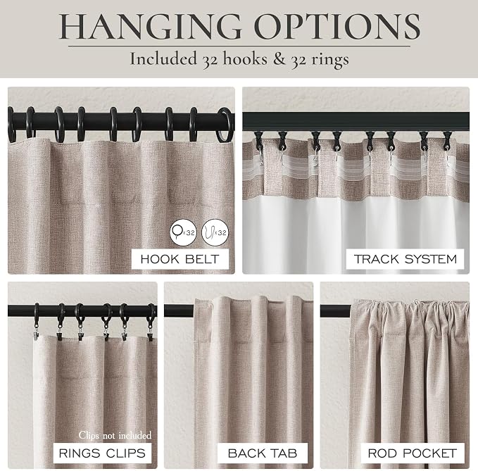 Thick Burlap 92 Inch Blackout Curtains 2 Panels Set - Image 5