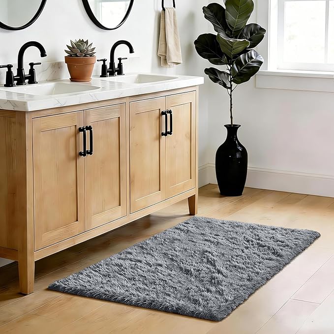 Grey 2x4 Area Rugs for Bedroom, Fluffy Shag Rug Small Rug Bedroom Carpet | - Image 2