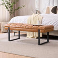 46" Faux Leather Bench for Bedroom End of Bed Window, Camel Brown | Tufted by AIITTCC