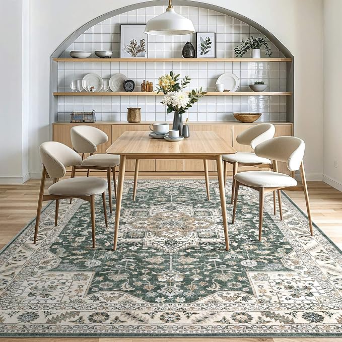 cotiled 7x9 Area Rug for Living Room, Traditional, Vintage Green | Soft - Image 7
