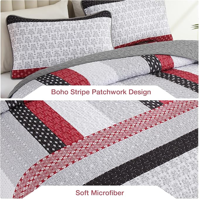 WONGS BEDDING Stripe Quilt Set King, Breathable All-Season Coverlet - Image 5