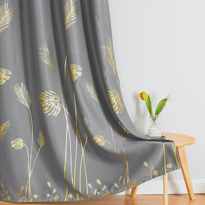 Gold and Grey Blackout Curtains Thermal Insulated 84 Inches Length - Image 7