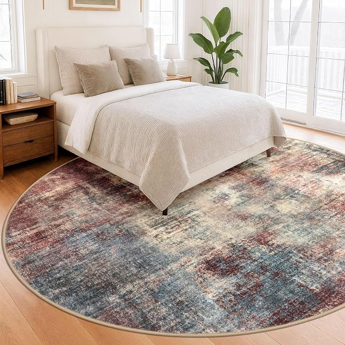 Abstract Round Area Rug 8 Ft Washable Circle Rugs Large Round Rug Non Slip Thin - Image 9