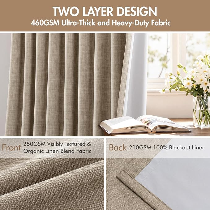 MIULEE Pinch Pleated 100% Blackout Curtains 40"x90" Burlywood Birch 4 Panel | - Image 4