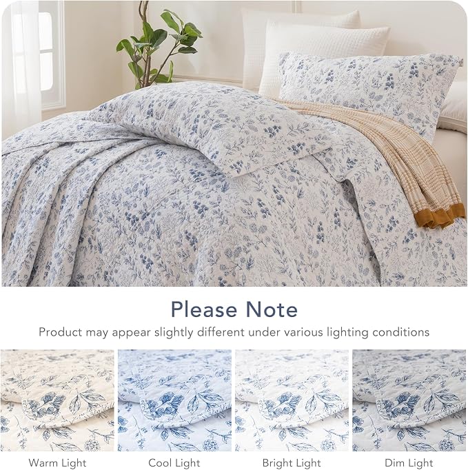 Lady Ann Oversized King Quilt Bedspreads 128x120, Cotton Blue and White Floral - Image 7