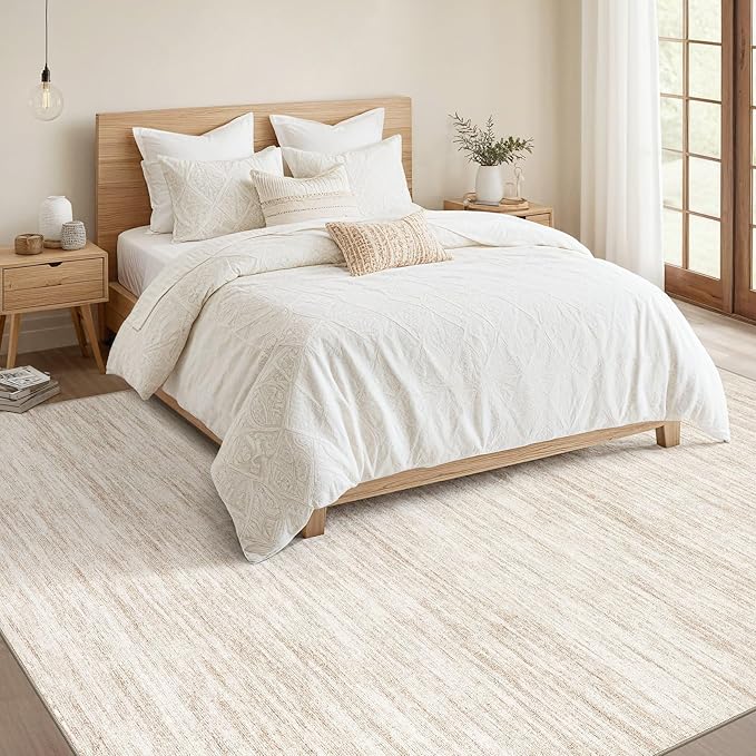 Nakagishi Boho 5x8 Area Rug Living Room Rugs Machine Washable Beige | Soft - Image 5