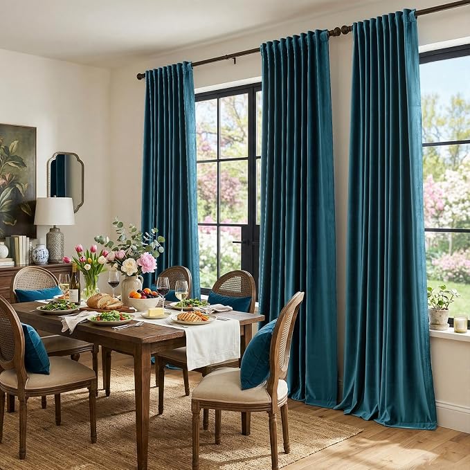 Luxury Peacock Blue Velvet Curtains 108 inches - Image 3