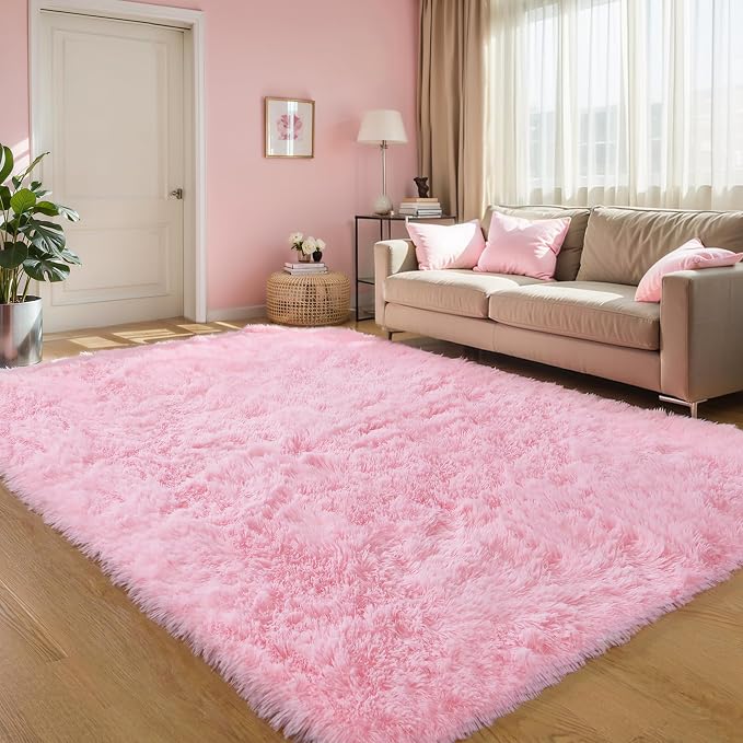 3x5 Pink Fluffy Shag Rug for Girls Bedroom, Plush Washable Carpet | Area Rug - Image 7