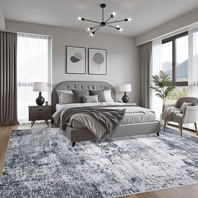10x12 Area Rug Living Room: Modern Washable Indoor Soft Carpet Grey | - Image 3