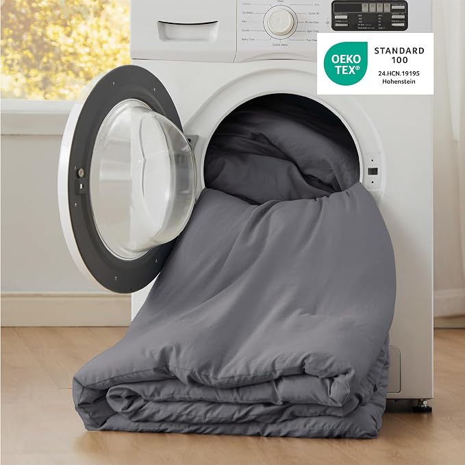 Bedsure Super King Comforter Set, Dark Grey Soft Prewashed Bedding - Image 5