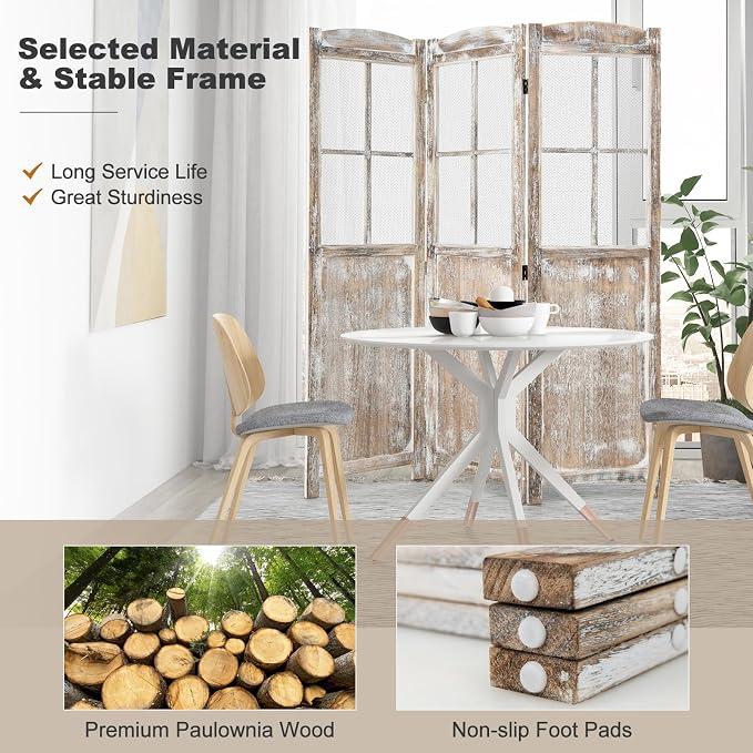 GOFLAME 3-Panel Folding Room Divider, 6FT Paulownia Wood Privacy Screen - Image 3
