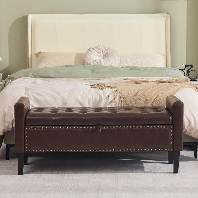 WUTUTUEE 47" Modern Water-Resistant Faux Leather Storage Ottoman Bench - Image 8