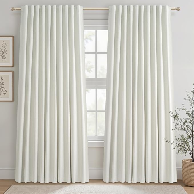Cute Blackout Curtains 70 Inches Extra Wide Linen 96 Inch Length by QJMYDECO