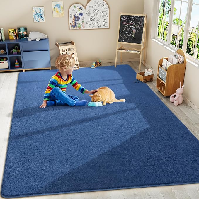 Modern Area Rugs for Bedroom Living Room, 5x8 Blue Memory Foam Rug | Thickened - Image 9