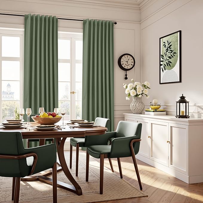 Olive Green 100% Blackout Linen Curtains - Image 5