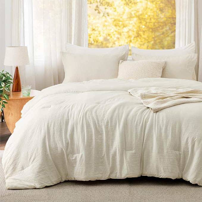 Bedsure Oversized King Comforter Set, Ivory Soft Prewashed Bedding - Image 2