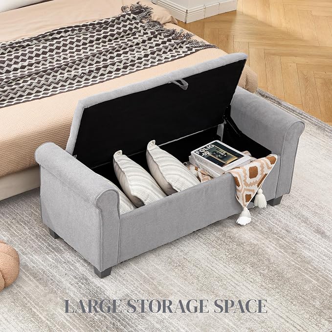 49" End of Bed Storage Bench for Bedroom, Upholstered Storage Ottoman | Easy - Image 3