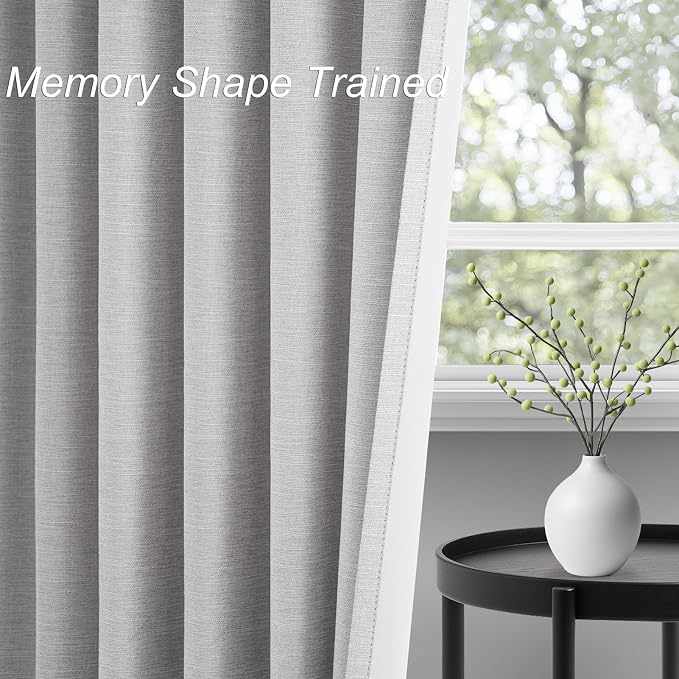 Topfinel 86 Inches Long Custom Blackout Linen Curtains Grey Beige Pinch Pleated - Image 3