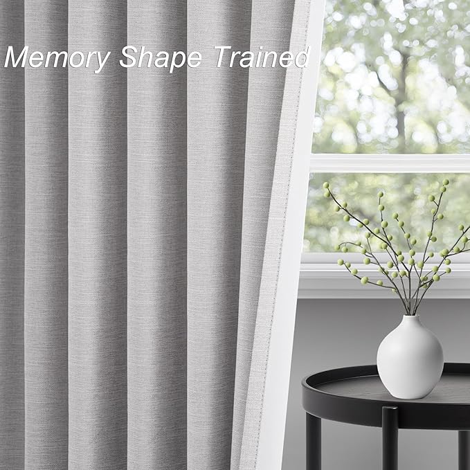 Grey Linen Blackout Curtains for Living Room 2 Panels Set 92 Inches Long Linen - Image 4
