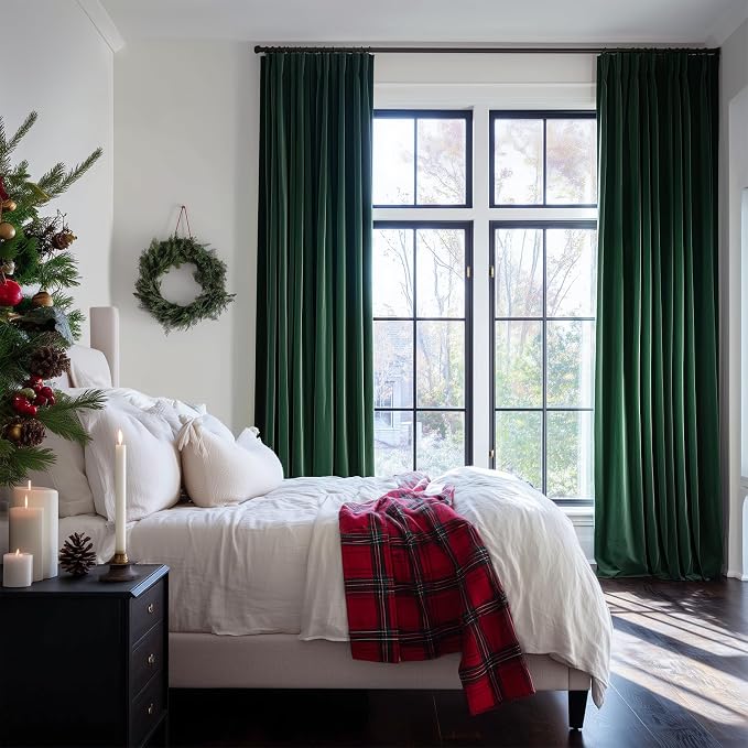 96 Inches Long Green Velvet Curtains - Image 5
