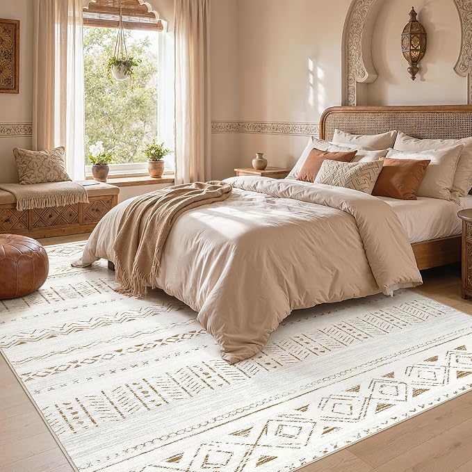 cotiled 10x10 Area Rugs Washable Boho Living Room Rug Brown/Cream | Solve - Image 5