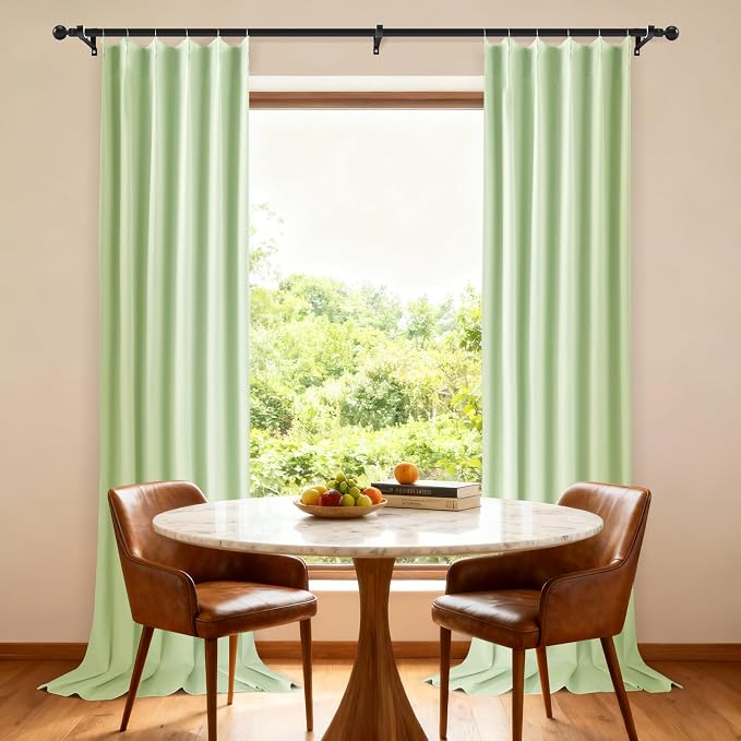 Etherealveil Pastel Green Pinch Pleated Blackout Curtains 2 Panels 40"x102" | - Image 4