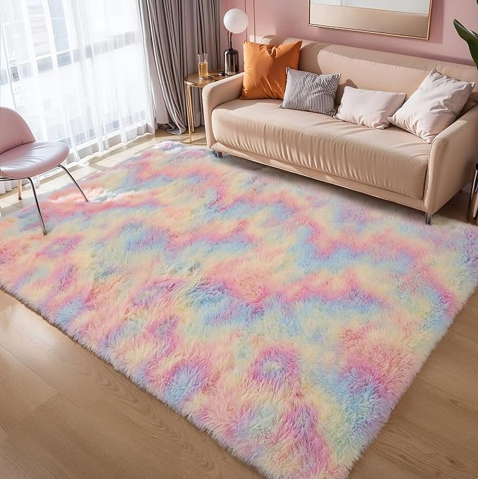 6x9 Rainbow Unicorn Rug for Kids Bedroom, Soft Plush Shag Carpet | Pastel - Image 8