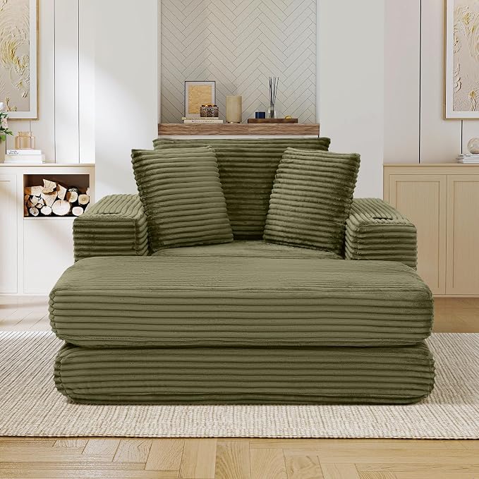 Oversized Chaise Lounge Chair Indoor, 52.4"W Corduroy Upholstered Fluffy Comfy - Image 8