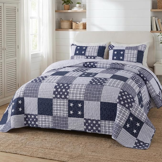 SLPR - Americana Patriotic Quilt Set, Star Bedding, Queen by SLPR
