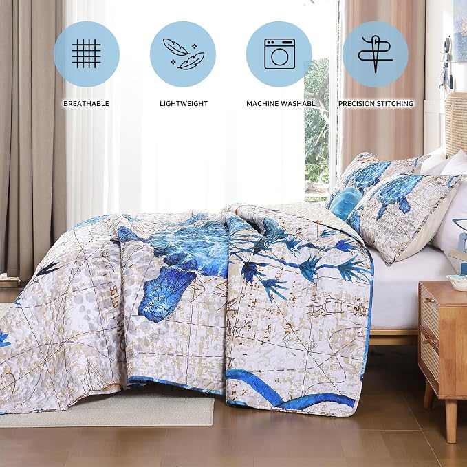 weigelia Coastal Quilt King Size, Nautical Lightweight Summer Bedding | Vintage - Image 4