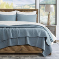 x Kinsey Walsh 100% Cotton Cross Stitch Quilt, Dusty Blue | 100% Cotton by EVERGRACEHOME