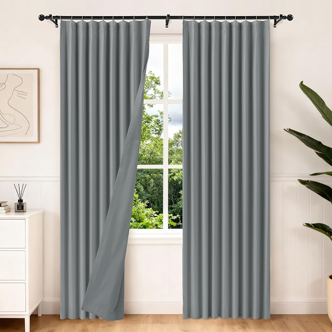 Etherealveil Charcoal Gray Pinch Pleated Blackout Curtains 2P 60"x102" | Back by Etherealveil