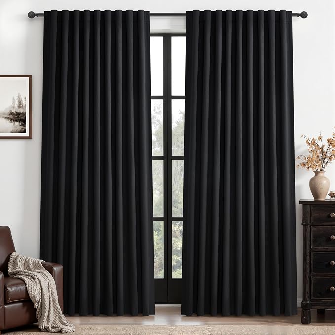 Black Out Curtains 70 Inches Extra Wide Luxury Linen Curtains 84 Inch Length by QJMYDECO