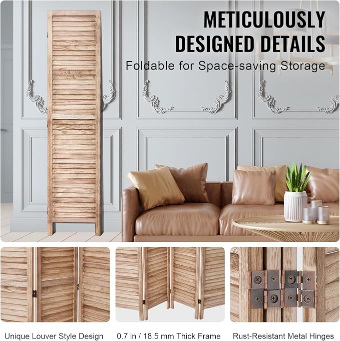 VEVOR Wood Room Divider, 8 Panel Wood Folding Privacy Screen, 66.9 Inches Tall - Image 6