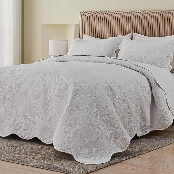 Kingnex Oversized King Bedspreads 128x120 Ultrasonic Quilted White | Extra Wide by Kingnex