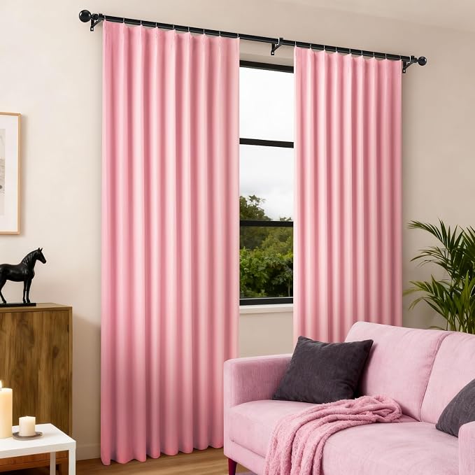 Etherealveil Hot Pink Pinch Pleated Blackout Curtains 2 Panels 60"x95" | Back - Image 2