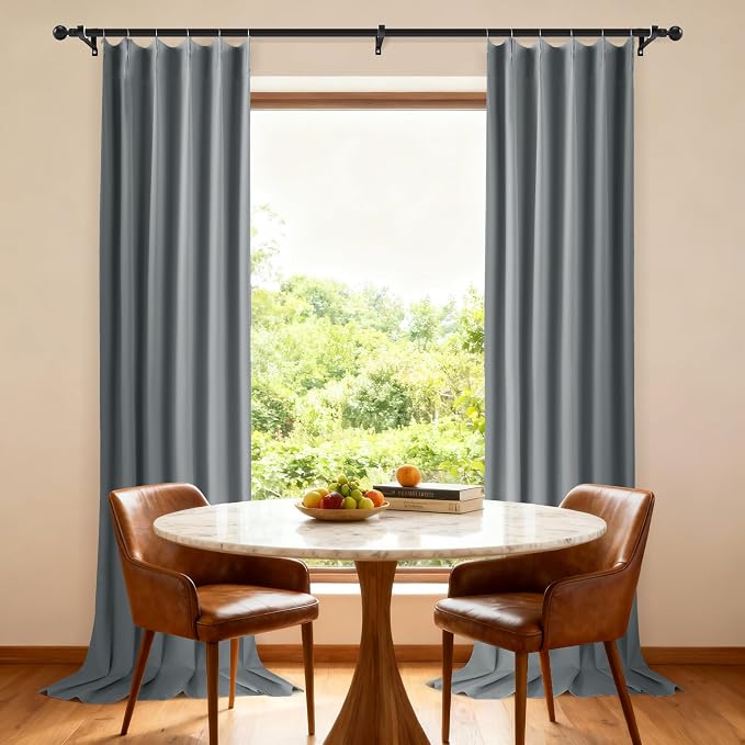 Etherealveil Charcoal Gray Pinch Pleated Blackout Curtains 2P 40"x102" | Back - Image 2