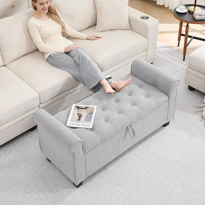 49" End of Bed Storage Bench for Bedroom, Upholstered Storage Ottoman | Easy - Image 8