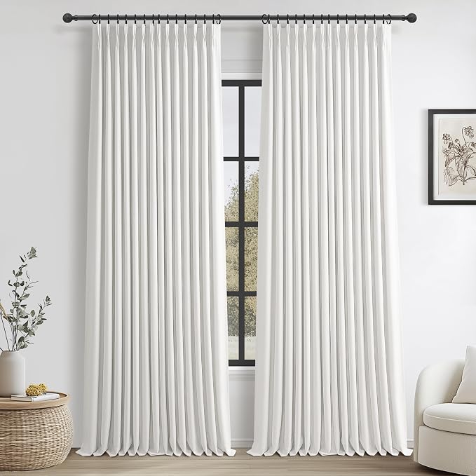 Blackout Pinch Pleated Pure White 92 Inch Long Curtains by PleatedDrapes