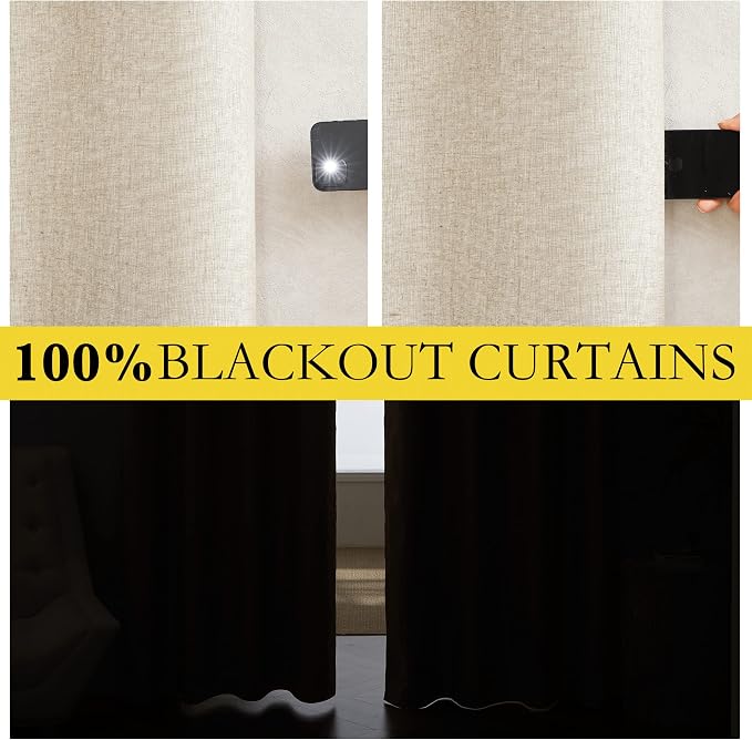 NICETOWN 100% Blackout Linen Texture Curtains 70" Long, Thermal Insulated Full - Image 2