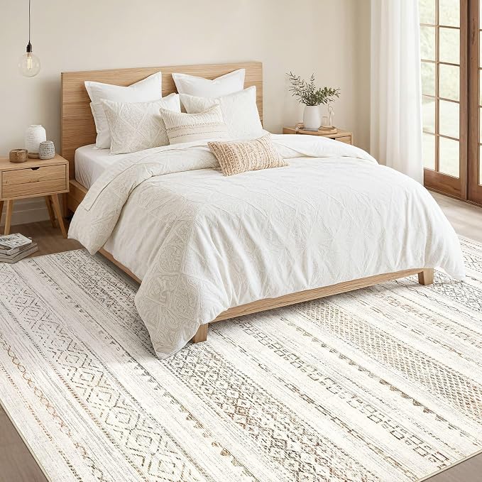 Nakagishi Area Rug Living Room Rugs: 7X9 Machine Washable Boho Large Neutral - Image 6