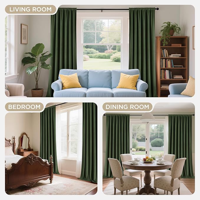 Joydeco 100% Blackout Curtains Velvet Black Out Curtain 108 Inch Drapes | - Image 8