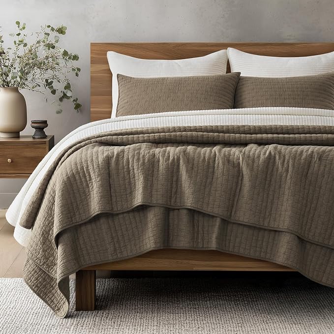 Cross Stitch Pre-Washed Cotton Quilt Bedding Set Queen Size, Oversized 3 Pieces by EVERGRACEHOME