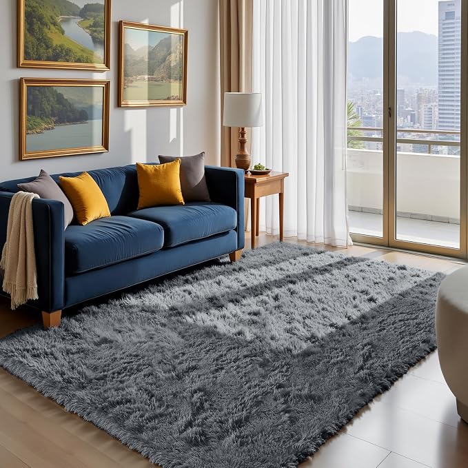 Grey 5x8 Area Rugs for Living Room, Fluffy Shag Rug Bedroom Carpet | Upgraded by Yongyangjuxi