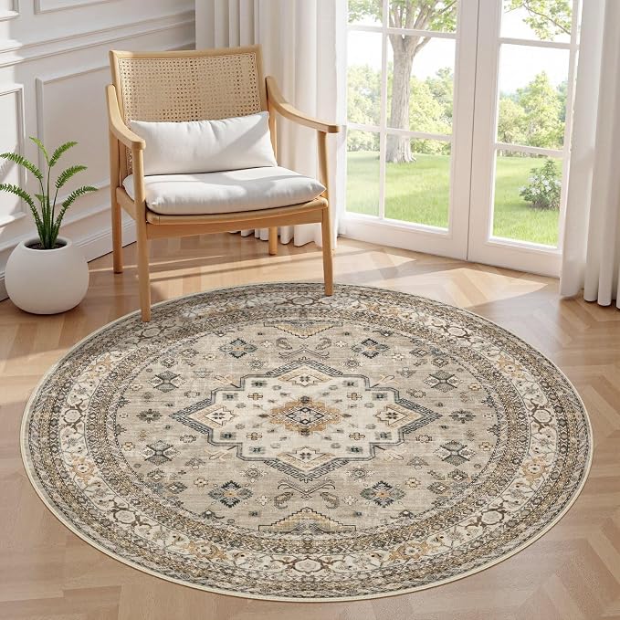 cotiled 5ft Round Living Room Area Rug, Traditional, Dining Room, and Home by COTILED