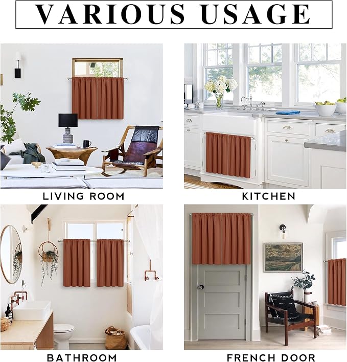 RYB HOME Short Burnt Orange Blackout Curtains - Image 7