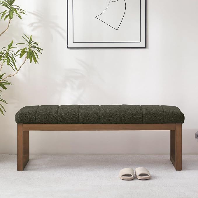 Zihanhome 52.7" Bedroom Bench for End of Bed, Modern Upholstered Teddy Fabric - Image 7
