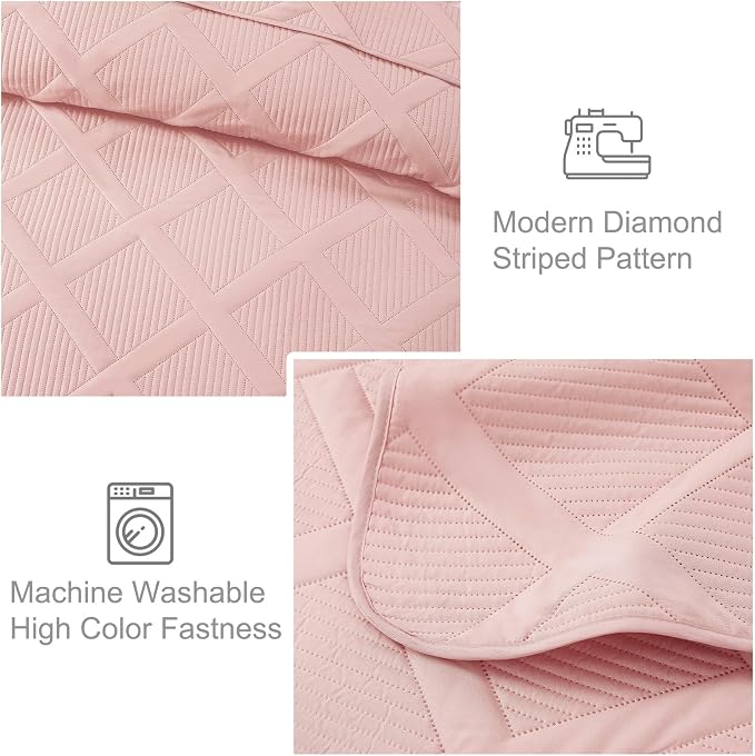 Exclusivo Mezcla Twin Size Quilt Set, Blush Pink | Soft Bedspreads - Image 4