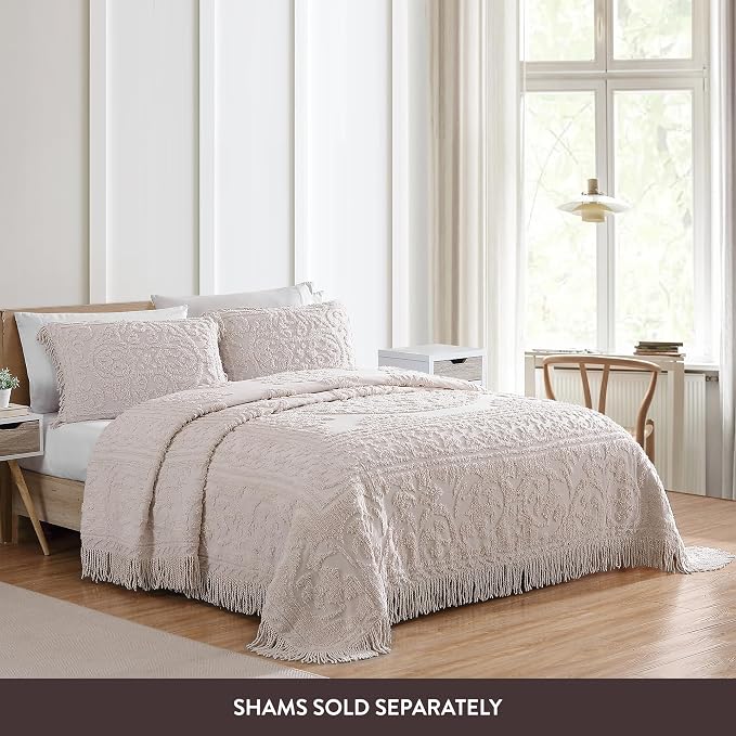 Beatrice Home Fashions Medallion Full Cotton Chenille Bedspread, Blush | - Image 3