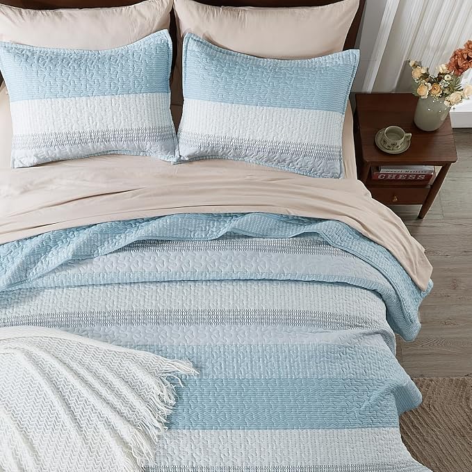 California King Quilt Set Aqua Blue, 3 Pieces Bedspreads | Ultra Soft - Image 8